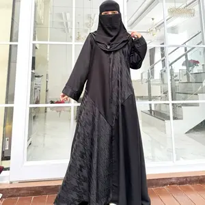 Abaya Mazaya Khas Saudi Bahan Fursan Hitam Pekat dengan Manik Hitam - Busui Friendly - Turki, Wanita, Dress, Lebaran, Muslim, Syari, Gamis, Arab, Dewasa, Maxi