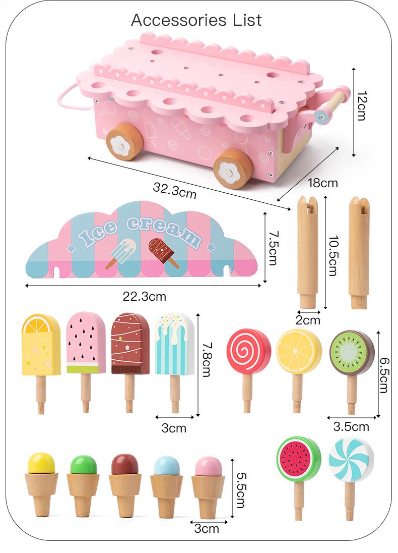Product Introduction of Wooden simulation ice cream cone ice cream machine, boys and girls ice cream cart, children play house toys gifts 33