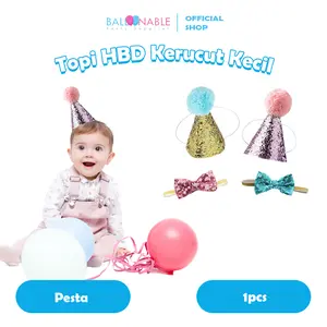 Topi Kerucut Kain / Pita Leher | Mini Party Baby Hat | Topi Ulang Tahun Kerucut Kecil Topi Balita / Pet Kucing Anjing