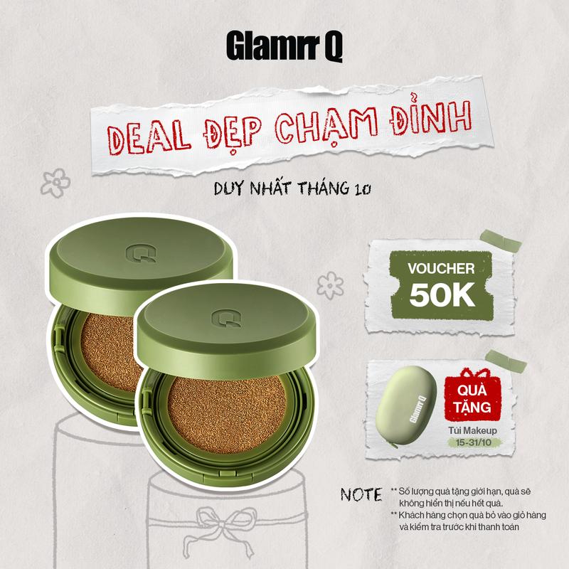 Combo 2 Phấn Nước GLAMRR Q Vegan Super Glow/Cover Cushion SPF50+/PA+++ (1 Lõi X 15g x 2 hộp) Mỹ Phẩm Cosmetic Nữ Trang Điểm