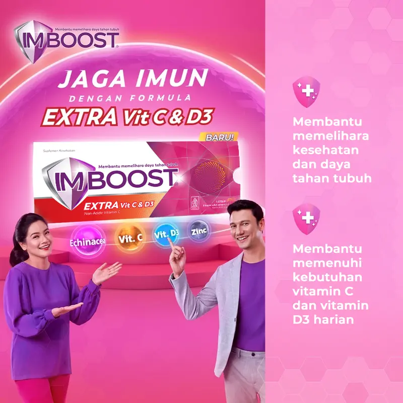 Imboost Extra Vit C & D3 Suplemen Tablet Daya Tahan Tubuh Non-Acidic Vitamin C isi  1 Strip @8 Kaplet 1