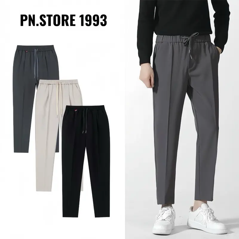 Quần Âu Nam Cạp Chun Ống Suông PN.STORE 1993  Chất Vải Co Giãn Phong Cách Ulzzang Chất Liệu Tuyệt Mua Không Nhăn Đa Dạng Màu Sắc Đen Be Ghi QA01
