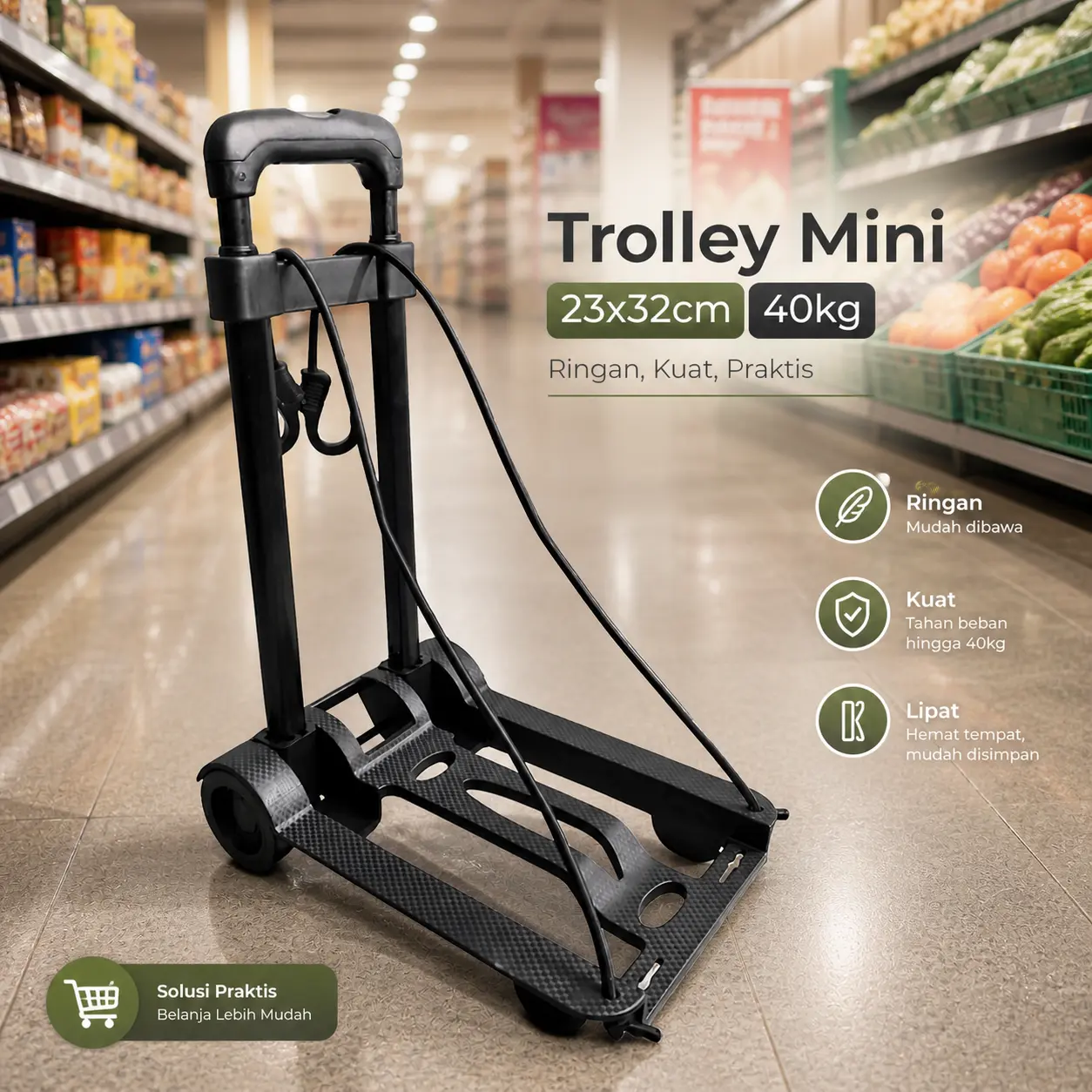 Mutiara Mall - Troli Galon Lipat | Trolley Portable Mini | Kereta Barang 40kg