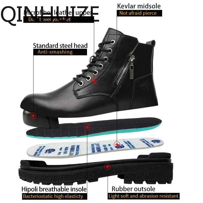 QINHUIZE-Giày Da Chống Thấm Nước Cho Nam, Chống Đâm Thủng, Không Thể Phá Hủy, Giày Bảo Hộ Lao Động Có Đế Chống Trượt 2