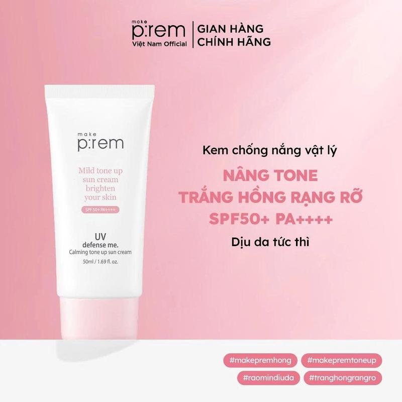 LIVEIN Make P:rem Kem Chống Nắng Vật Lý Calming Tone Up Sun Cream Nâng Tông Bừng Sáng SPF 50+ PA++++ 50ml