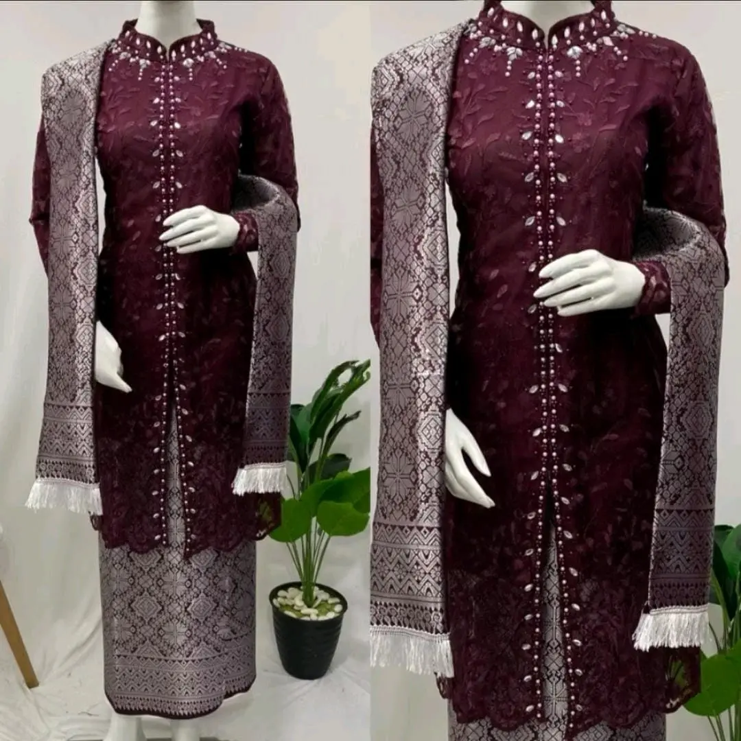 AKS> SET TUNIK SELENDANG SONGKET AISYAH - TUNIK SONGKET - KEBAYA WISUDA KONDANGAN HAJATAN - RESLETING DEPAN Setelan