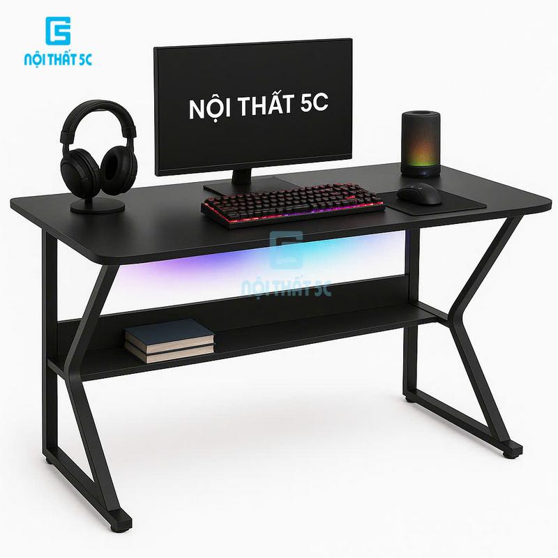 Bàn K cong Nội Thất 5C Bàn Gaming BH-081G Model 1 Magnus Chân K Cong Kèm Phụ Kiện Chân Sắt 20x40mm Có 2 Lỗ Đi Dây Điện Tiện Lợi Nội Thất 5C Full Chất Liệu Sắt Sơn Tĩnh Điện & Mặt Gỗ Công Nghiệp Melamine Dày 1.5cm Cắt CNC Uốn Cong Bo Góc Chống Gù