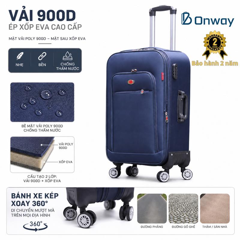 Vali vải dù du lịch cao cấp, Bảo Hành 5 năm, lỗi 1 đổi 1 trong vòng 15 ngày. Nam 4 bánh xoay 360 hộp đựng mềm