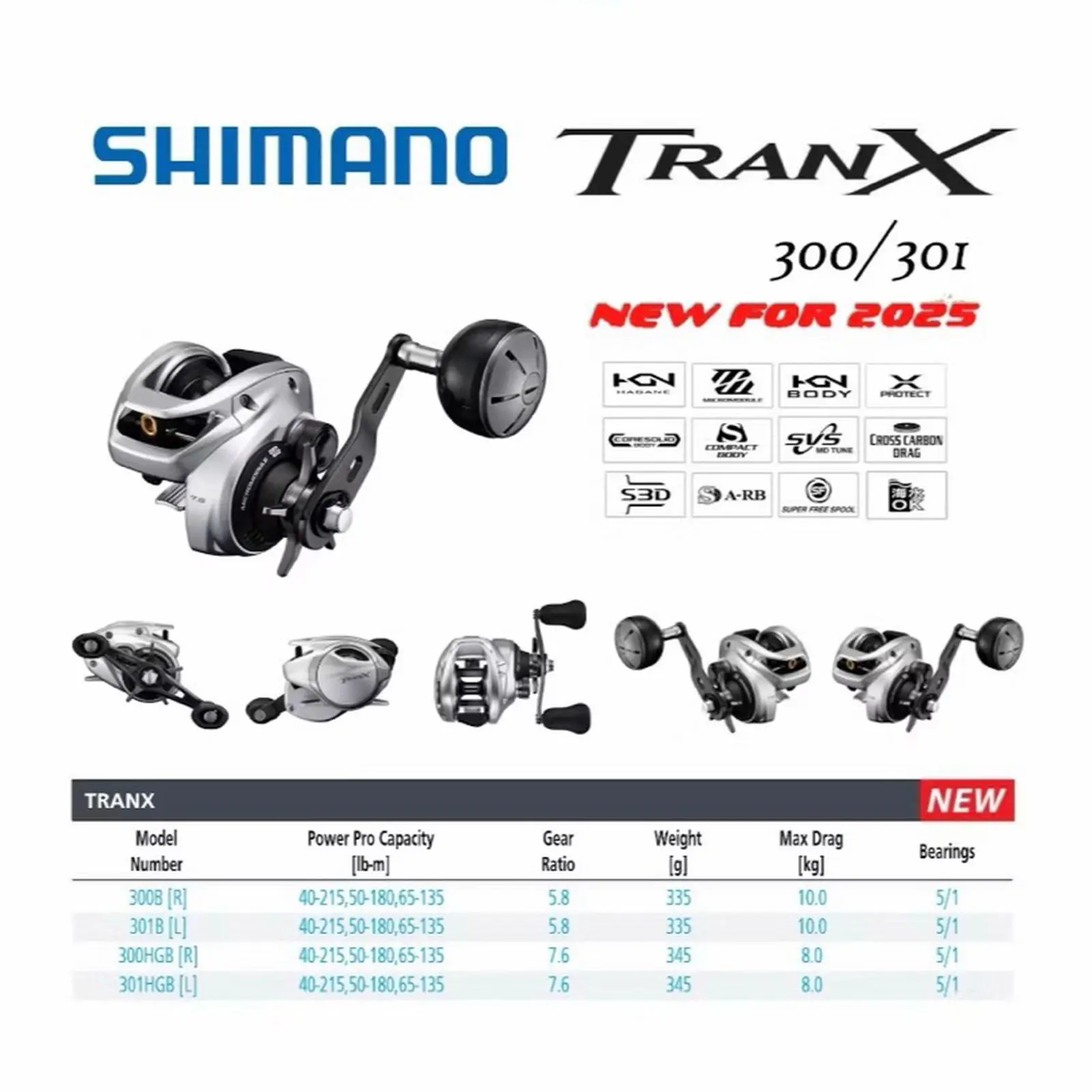 Gulungan Rell Reel Pancing Baitcasting Shimano TranX 300 301 300HG 301HG Model 2025