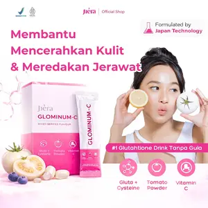 JIERA Glominum-C Drink 1 Box ISI 10 Minuman L-Glutathione Reduced Dengan 0 gr Gula & Collagen (Kolagen Drink) Dengan Tomato Powder & Fish Collagen Untuk Meredakan Masalah Kulit, Jerawat & Meratakan Warna Kulit - BPOM & HALAL