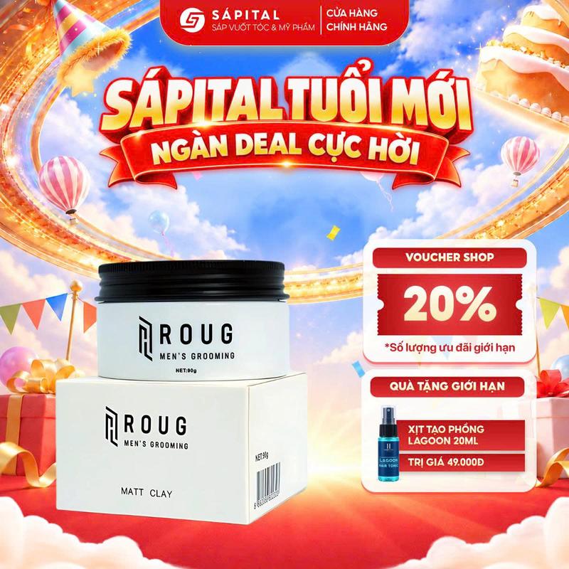 [VERSION 4] Sáp vuốt tóc Roug Matt Clay (Roug Trắng) cho tóc dày, Giữ nếp lên tới 16H, Không gây bết dính, Dễ điều chỉnh form sau đội mũ, chơi thể thao Chính hãng SAPITAL