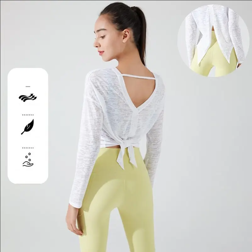 Áo Thun Yoga Nhẹ Cho Nữ, Áo Hai Dây Gợi Cảm, Thể Dục, Dài Tay, Rộng Rãi, Hoa Thối, Chạy Bộ