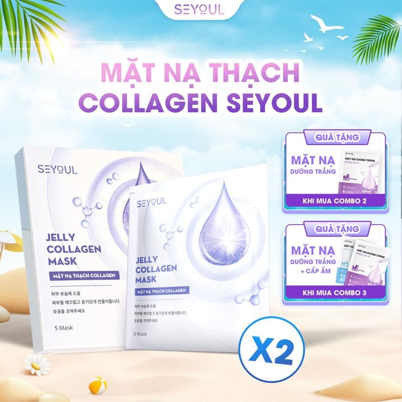 [SEYOUL] - [Mua 2 tặng 1] - Combo 2 hộp Jelly Collagen Mask - Mặt nạ thạch Collagen Seyoul, hộp 5 miếng, dưỡng ẩm và se khít lỗ chân lông - tặng kèm 1 miếng mặt nạ giấy Seyoul