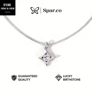 Spar.co [Payday Sale] Kalung  Rantai Silver Italy  Liontin Bintang Empat Sudut Kecil Platinum Zircon SP-AAA1012 (A)