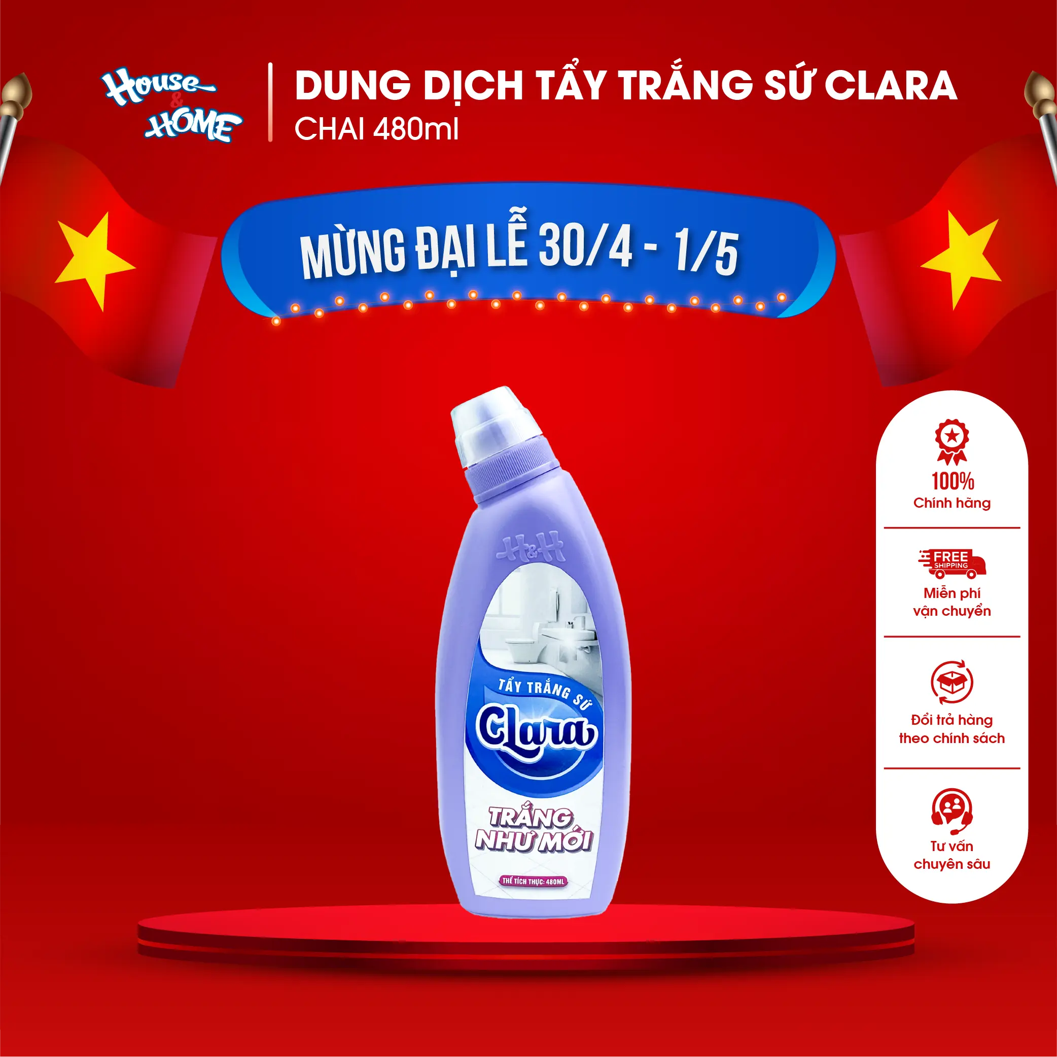 Dung dịch tẩy trắng sứ Clara chai 480ml trợ thủ đắc lực cho đồ sứ