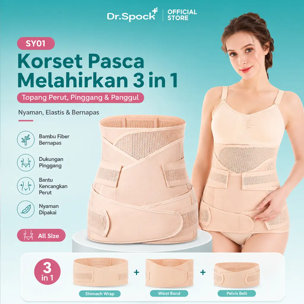 Dr.Spock Korset Postpartum 3 in 1 Bamboo Korset Perut Setelah Melahirkan Waist Support Elastis Nyaman