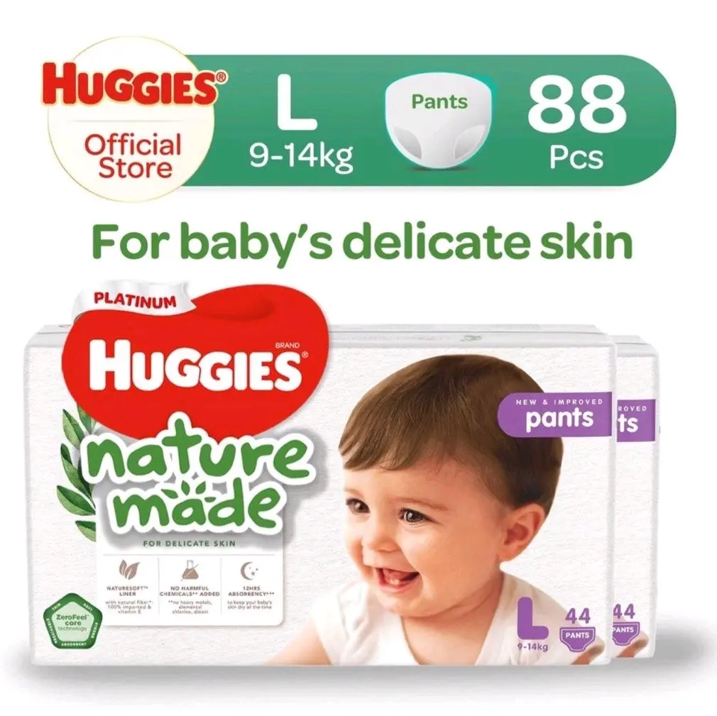 HUGGIES Platinum NATUREMADE Baby & Kids PANTS Diaper Size L [44 pc] TWIN PACK