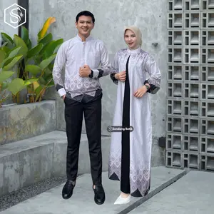 Couple Series Lebaran 2026 - Set Sarimbit Lebaran Keluarga Gamis Batik Kombinasi Lengan Balon One Set Koko Kemeja Pria Cowok Motif Sabian Hitam Bahan Katun Premium Dress Ayah Ibu Anak Batik Kondangan