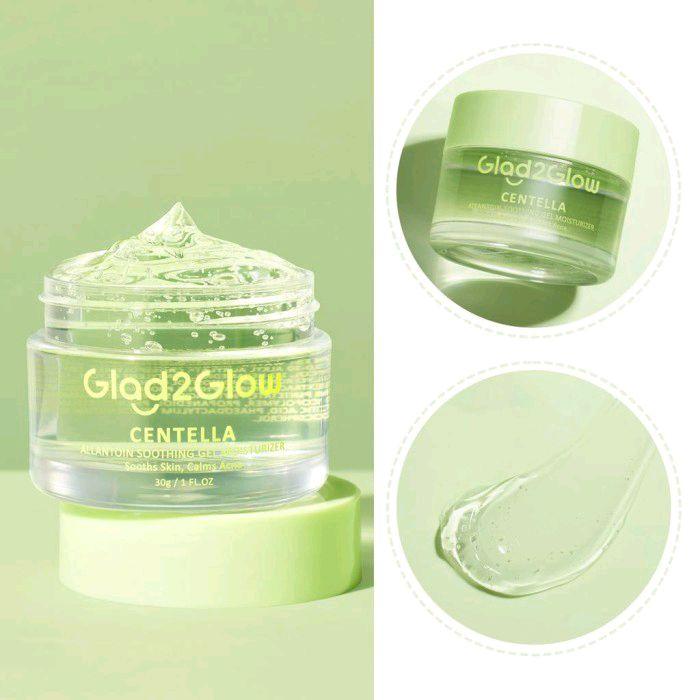 Glad2Glow Gel Moisturizer Centella Allantoin Sooting 30g Berjerawat Wajah Acne care Calming Cooling sooting Lactic Silver Pelembab Acid Hyaluronic Beruntusan Perawatan Hitam Berminyak Hydrating G2G Skincare Mencerahkan Glycolic Bruntusan hijau moist 4