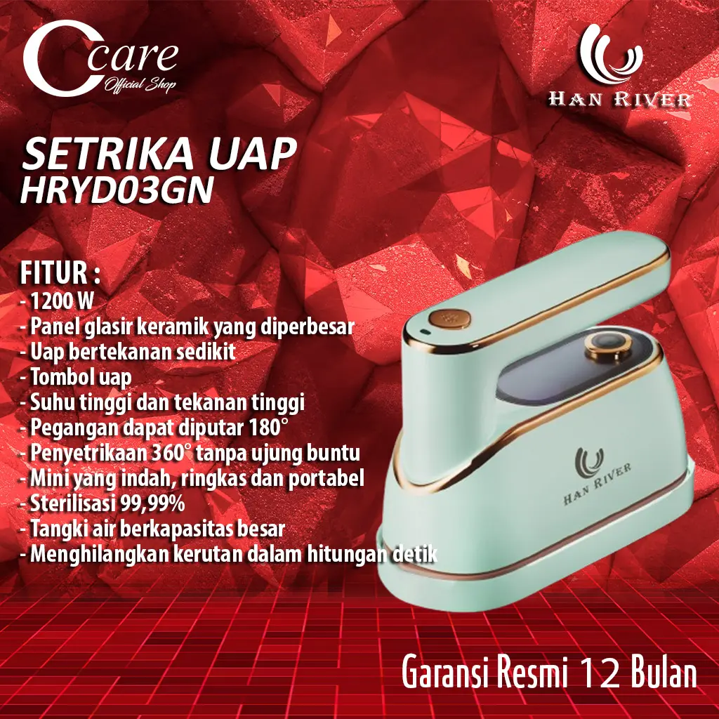 HAN RIVER Setrika Setrika up besi tangan 1200W setrika portabel (HRYD03GN)