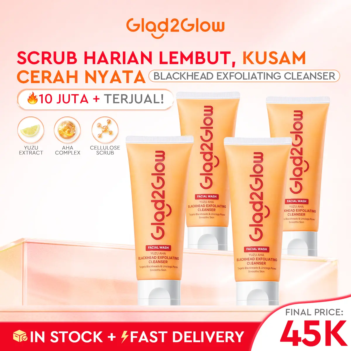 [New] Glad2Glow Yuzu Blackhead Cleanser AHA EXFOLIATING | Face Wash Facial Cleanser Sabun Cuci Muka Pembersih Pencuci Muka Kering Kotoran Membersihkan Berjerawat Wajah Mencerahkan Ceramide Berminyak centella G2G