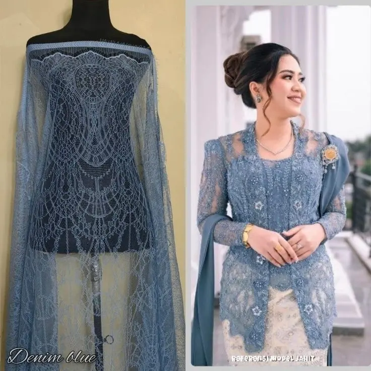(ORIGINAL) Kain Brokat Chantily - Rekomendasi untuk Baju Kebaya Modern - Cukup Buat 1 baju Long dress Lengan Panjang - Arahan Baju Kebaya Wisuda, Kondangan, Bridesmade dll kain