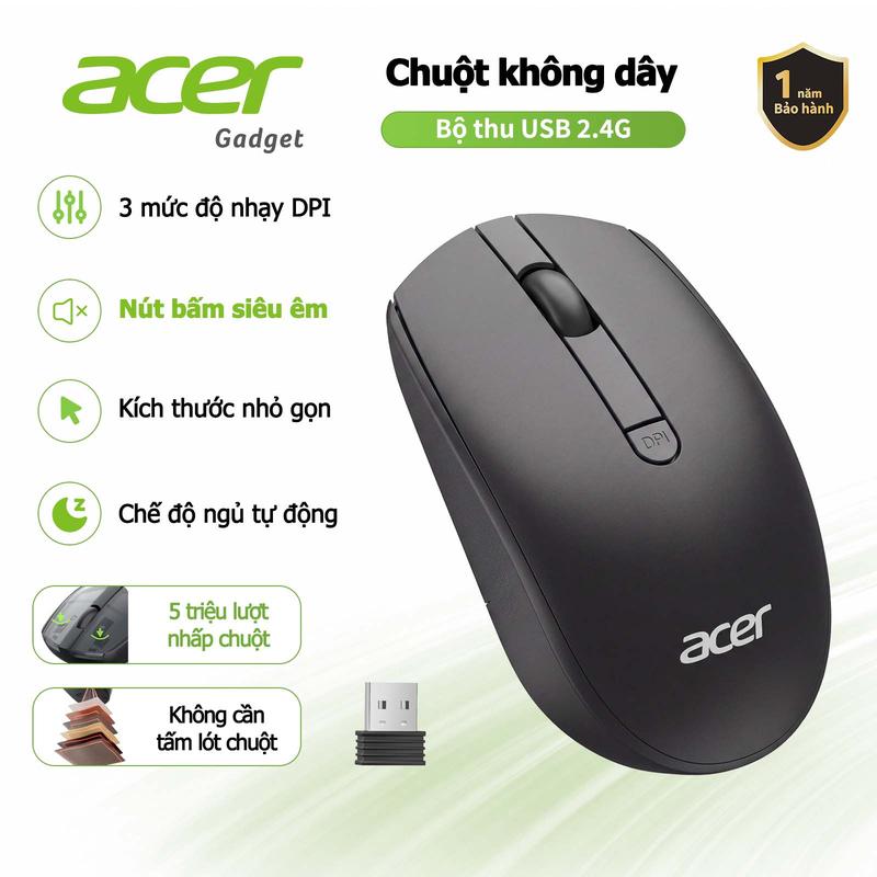 Acer Chuột Không Dây 2.4G Im Lặng Ergonomic Chuột Cho Laptop PC Windows Mac OS Chuột USB-A Đầu Thu DPI Chế Độ Ngủ Tự Động chuột pc M404