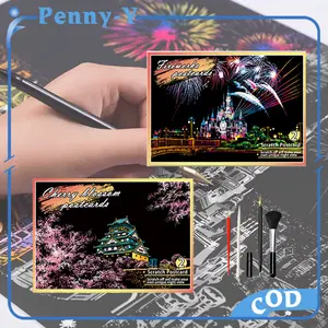 4pcs Lukisan Gores Diy Goresan Lukisan Gores Gemerlap Cherry/Fireworks