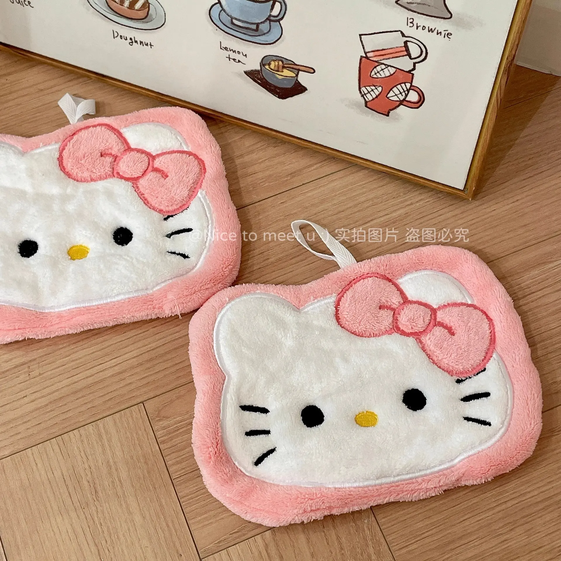 Absorbent Quick-Dry Cute Hello Kitty Hand Towel - Thick Hanging Cloth for Kitchen & Bathroom, Perfect for Kids, Cartoon Design for Household Cleaning Hangable