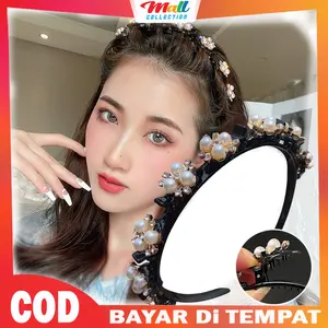 Bando Fashion Korea 2in1 Jepit Pola Mutiara Kristal Wanita Perempuan Dewasa BND06 Plastik