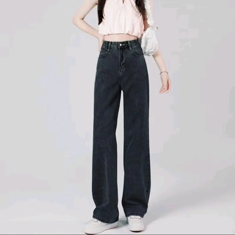 Naysqii - Highwaist Kulot Loose Jeans Wanita - Kulot Jeans Wanita Celana Panjang Cewek Hitam Cutbray Dewasa