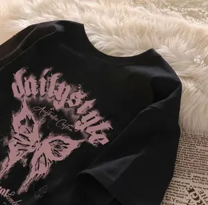 Women's Y2K Sweet-Spicy Loose-Fit T-Shirt: Pink Butterfly Graphic Oversized Short-Sleeve for Edgy Casual Styling