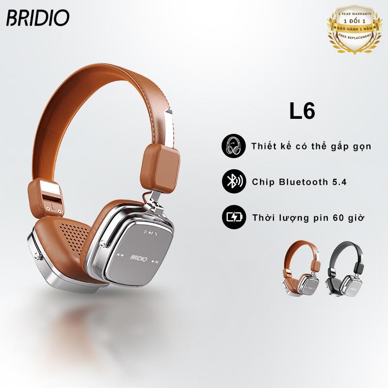 BRIDIO L6 Retro Cổ Điển - Tai Nghe Bluetooth Đeo Đầu Phong Cách 80s 90s: Thiết Kế Công Thái Học Mạ Chrome & Da Cao Cấp Driver 40mm Chế Độ Trong Suốt Bluetooth 5.4 Kết Nối Dây Thời Lượng 60H Màu Nâu
