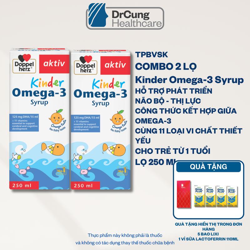  TPBVSK Combo 2 Lọ Doppelherz Kinder Omega-3 Syrup Dầu Cá chai 250ml Bổ sung vitamin và omega 3 cho trẻ MUA 1 COMBO TẶNG 1 VỈ X 4 HỘP SỮA GROW PLUS LACTOFERRIN 110ML VÀ 5 BAO LIXI THƯỜNG 