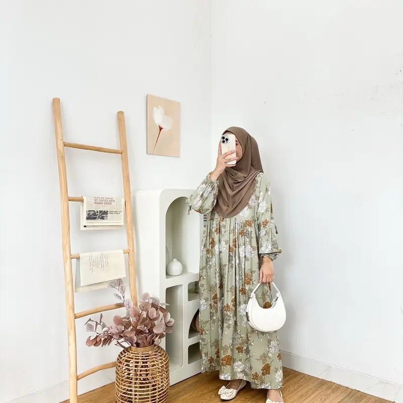 Aurel Dress Pita Model Lengan Balon Bahan Rayon Diamond Busana Muslim Wanita Motif 6