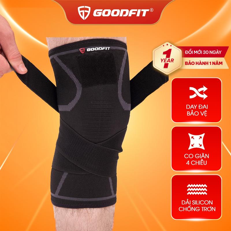(1 CHIẾC) Bó gối thể thao GoodFit có đai buộc chắc chắn, băng gối thủ môn, tập gym co giãn 4 chiều, viền silicone chống trượt GF511K