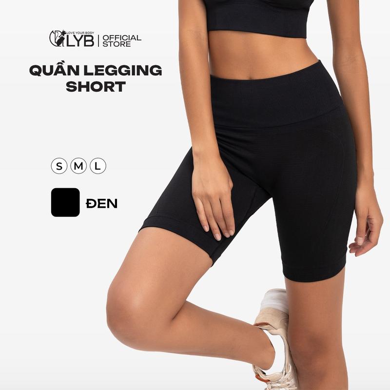 LYB - Quần legging đùi nữ cạp cao, quần đùi legging tập gym, yoga, chạy bộ, co giãn, chống tia uv