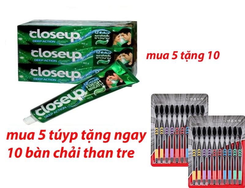 [ 79K Ở ĐÂY ] COMBO 5 TUÝP KEM ĐÁNH RĂNG CLOSEUP 160g TẶNG 1O BÀN CHẢI THAN TRE