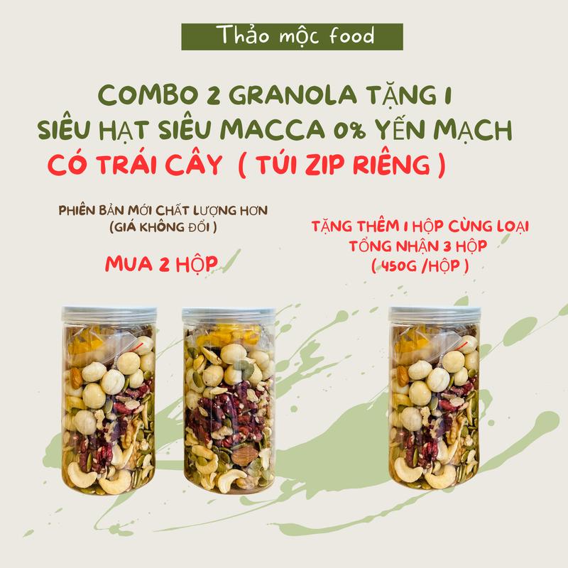 COMBO Mua 2 tặng 1 Nhận 3 hộp Granola siêu hạt Siêu macca 0% yến mạch Thảo Mộc Food Hữu cơ Không đường Tự nhiên Snack Ăn vặt Socola Thức Ăn Sô Cô La