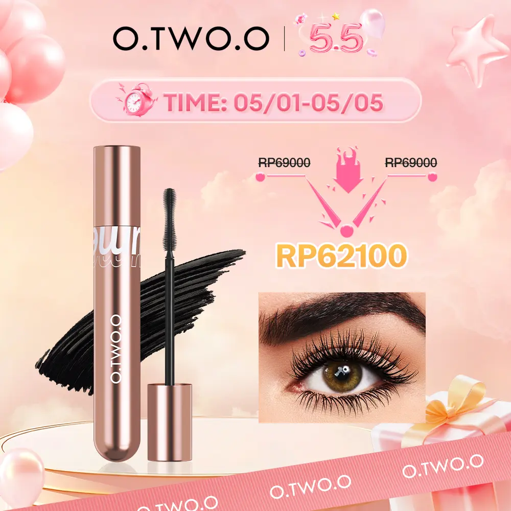 【LIVE】O.TWO.O Pink Set Mascara & Eyelash Curler  Waterproof Long Lasting 36H Volume Curling Smudge-proof long lash Easy to Wear Eye Makeup Black Eyeliner