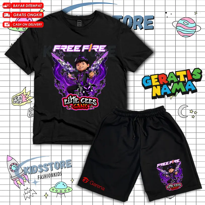 (BISA COD) Setelan Anak Kaos Celana Pendek Anak FF FREE FIREE X BOBOIBOY SG 2JT Free Nama / Set Kaos Celana Boardshort Anak FF X BOBOIBOY Fashion Anak