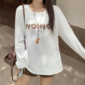 White top, loose version for women, letter print inner wear women's T-shirt, beautiful long-sleeved T-shirt women's 2025 fashion new style, early autumn single wear design bottoming shirt round neck T-shirt top 3705 Womenswear Streetwear Casual Longsleeve