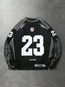 Camiseta deportiva de manga larga a rayas con el número 23, para entrenamiento y competencias de fitness, ropa activa para hombre