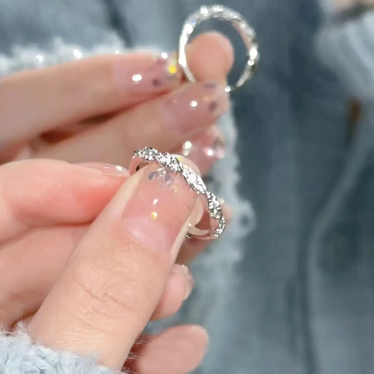 Dave Jewelry (B4975) - Cincin Perak Wanita Jalinan Cinta Titanium Asli Anti Karat Rings