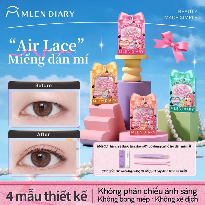 [Tặng kèm bộ dụng cụ - Mua 2 hộp giảm 60K] Mlen Diary - Miếng Dán Kích Mí Lưới Tàng Hình Tự Nhiên Phù Hợp Cho Mọi Dáng Mắt, Nhiều Lựa Chọn Dễ Dùng Cho Người Mới Bắt Đầu- Kích Mí Không Gây Lộ, Tự Nhiên Cả Khi Không Makeup