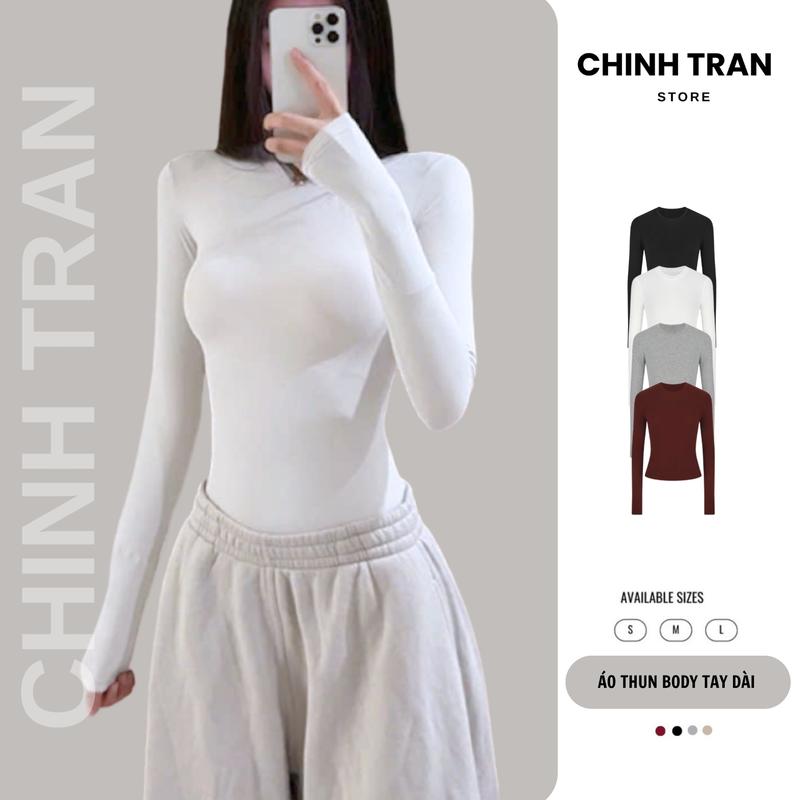 DEAL LIVE Áo thun nữ cổ tròn dài tay chất co giãn mềm mịn CHINH TRẦN STORE