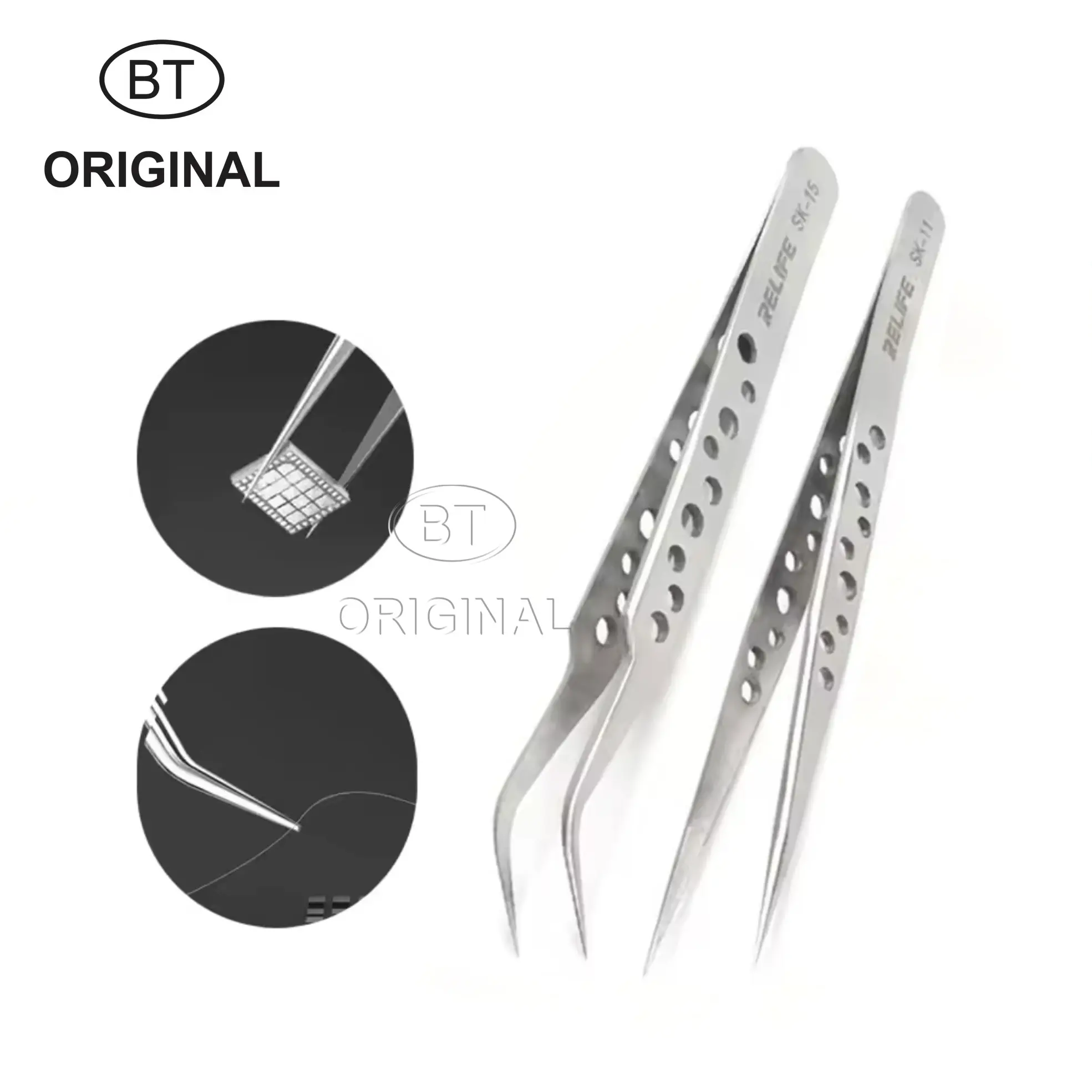 PINSET LURUS BENGKOK NON SLIP HOLLOW DESIGN RELIFE SK-11 SK-15 ORIGINAL