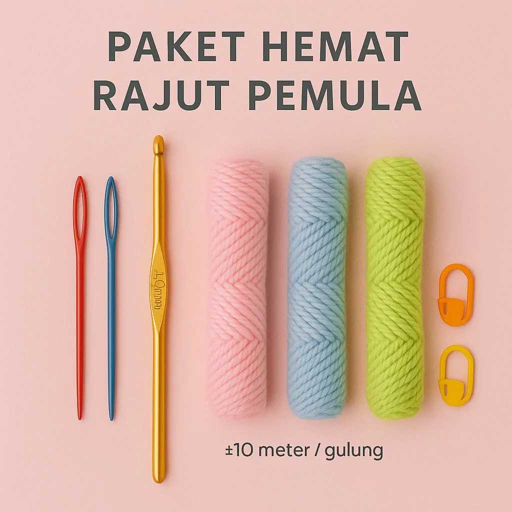 MADEBYBULAT - PAKET STARTER KIT CROCHET REPACK BENANG RAJUT PEMULA MILK COTTON PER 10 METER