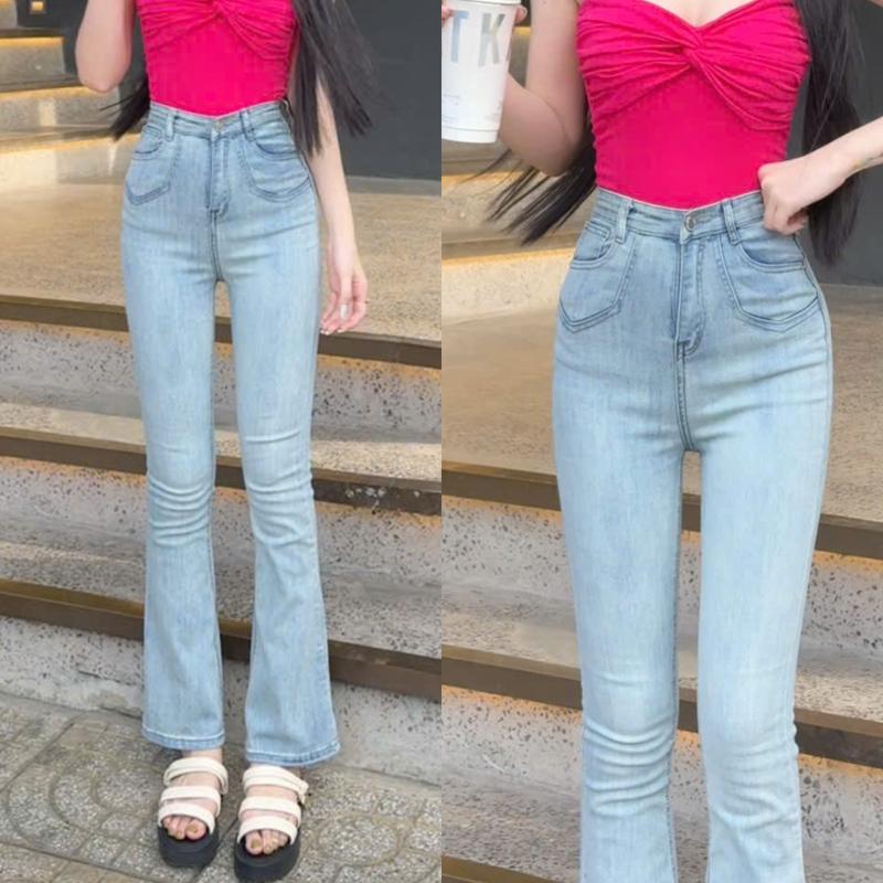 [ ZINLY SHOP ] Quần Jean Nữ Ống Loe Có Fom Ngắn 95Cm Và Dài 105Cm Túi Thiết Kế 2 Màu Phủ Bụi Vải Co Giản Mềm Mát Q404 Q354