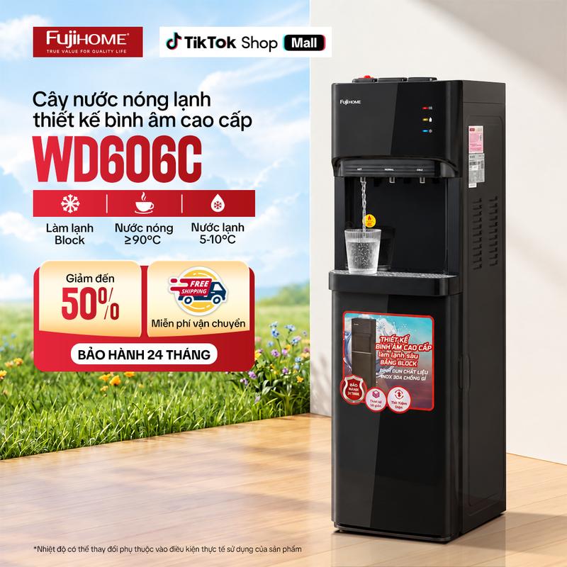 Cây nước nóng lạnh bình âm FUJIHOME WD606C Làm lạnh block lạnh sâu - Làm nóng 90 độ C - Khóa vòi nóng an toàn